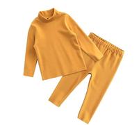 Winter 2 Sets Thermal Underwear for Boys Girls Long Warm Fleece Lined Athletic Base Layer Tops Bottom Pants Pajamas Fall and Winter Mid Kneck Thermal Underwear Set (Yellow, 12-18 Months)