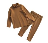 Winter 2 Sets Thermal Underwear for Boys Girls Long Warm Fleece Lined Athletic Base Layer Tops Bottom Pants Pajamas Fall and Winter Mid Kneck Thermal Underwear Set (Coffee, 18-24 Months)