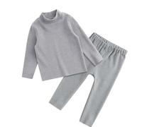 Winter 2 Sets Thermal Underwear for Boys Girls Long Warm Fleece Lined Athletic Base Layer Tops Bottom Pants Pajamas Fall and Winter Mid Kneck Thermal Underwear Set (Grey, 12-18 Months)