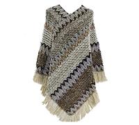 Winter 2024 Retro Ethnic Knit Ponchos Ladies Poncho with Fringed Hem Ladies Knitted Shawls and Wraps Autumn Crochet Cape Shawl Wrap Long Sweater Poncho Top Christmas Holiday Festival (Grey, One Size)