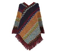 Winter 2024 Retro Ethnic Knit Ponchos Ladies Poncho with Fringed Hem Ladies Knitted Shawls and Wraps Autumn Crochet Cape Shawl Wrap Long Sweater Poncho Top Christmas Holiday Festival (F, One Size)