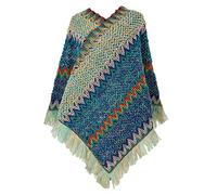 Winter 2024 Retro Ethnic Knit Ponchos Ladies Poncho with Fringed Hem Ladies Knitted Shawls and Wraps Autumn Crochet Cape Shawl Wrap Long Sweater Poncho Top Christmas Holiday Festival (E, One Size)