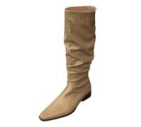 Winter 2025 Autumn Winter Women's High Boots Foreign Trade Large Pointed Toe Flat Sole Lightweight Comfortable Knee High Footwear (Khaki, 4. 5)