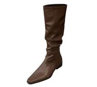 Winter 2025 Autumn Winter Women's High Boots Foreign Trade Large Pointed Toe Flat Sole Lightweight Comfortable Knee High Footwear (Brown, 5. 5)