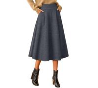 Winter A-Line Skirt Mid Length High Waisted Flared Elegant Casual Party with Pockets Comfortable Stretch Material, gray, S