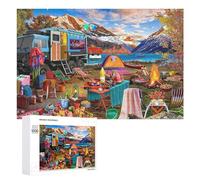Winter Activity Gift - Campsite by The Lake Puzzle, Decorative Jigsaw for Grown-Ups, 1000 PCS; for Couples, Friends And Family