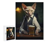 Winter Activity Gift - Devon Rex Cat in The Pub, Jigsaw Puzzle for Adults, 500 PCS - to Assemble, Frame And Display