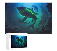 Winter Activity Gift - Glowing Shark in Deep Blue Waters, Decorative Jigsaw for Grown-Ups, 1000 PCS; for Couples, Friends And Family