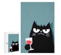 Winter Activity Gift - Grumpy Cat with Wine Glass, Displayable Picture Puzzle, 1000 PCS, with A Decorative Finished Picture