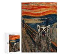 Winter Activity Gift - Lemur Screaming in Edvard Munch Style, Displayable Picture Puzzle, 300 PCS, with A Decorative Finished Picture