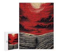 Winter Activity Gift - Red Sky, Lonely Figure, Field, Jigsaw Puzzle for Adults, 500 PCS - to Assemble, Frame And Display