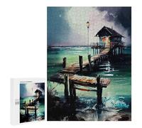 Winter Activity Gift - Vibrant Watercolor Seaside, Displayable Picture Puzzle, 500 PCS, with A Decorative Finished Picture