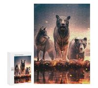Winter Activity Gift - Wild Trio Wolf, Tiger, Bear, Displayable Picture Puzzle, 300 PCS, with A Decorative Finished Picture