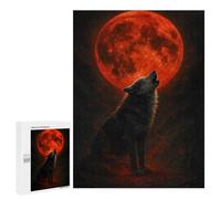Winter Activity Gift - Wolf Howling at Blood Moon, Displayable Picture Puzzle, 500 PCS, with A Decorative Finished Picture