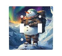 Winter Adventure Snowman Light Switch Cover Plates/Outlet Covers, Colorful Northern Lights for Holiday Decor, PVC Wall Plates, Standard Size Double Toggle