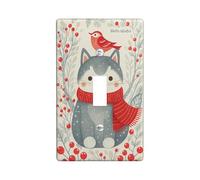 Winter Animal Light Switch Cover Plates/Outlet Covers, Cute Cat and Bird Design, Thermoplastic Wall Plates, Standard Size Single Toggle