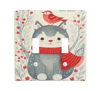 Winter Animal Light Switch Cover Plates/Outlet Covers, Cute Cat and Bird Design, Thermoplastic Wall Plates, Standard Size Double Toggle