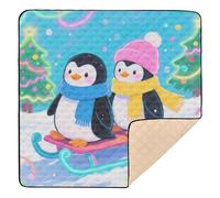 Winter Animal Penguin Skiing Soft Padded Baby Play Mat for Floor Portable Tummy Time & Crawling Mat for Babies Infants Toddlers, 50'' x 50''