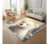 Winter Animal Polar Bear Washable Rugs Living Room 160x230cm, Soft Short Pile Rug Modern Area Rug, Non-Slip Sunset Jungle Scenery Carpet Rugs for Bedroom, Dining Room, Home Office Floor Mats