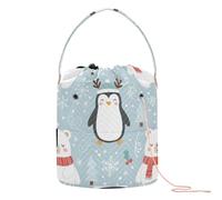 Winter Animals Christmas Seamless Pattern Crochet Yarn Bag Knitting Project Bag with Holes Storage Bag for Crochet Needle Knitting Supply