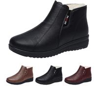 Winter Ankle Boots For Women Waterproof, Womens Pull On Ankle Boots Thermal Waterproof Snow Booties Faux Leather Fleece Lined Booties With Non Slip Sole Warm Comfortable Walking Shoes