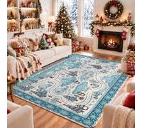 Winter Arctic Adventure Penguin Christmas Area Rug 5' X 7' | Winter Landscape Theme, Arctic Animal Motifs, Decorative Border, Seasonal Home Accents, Soft Low Pile Surface