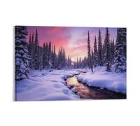 Winter at Sunset Wall Art Prints Contemporary Snowy Images Natural Forest Pictures on Canvas Poster Wall Decor for Bedroom Home Decorations