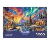 Winter Aurora Scene 1000 Pc Cabin Forest Eco-Friendly Paper Premium Jigsaw Puzzle for Adults Educational Game Decompression Wall Decor 38x26cm/1000pcs