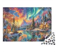 Winter Aurora Scene 1000 Piece Starry Sky Fantasy Town Jigsaw Puzzle For Adults Thick Card Board Relaxation Educational Game Puzzle 52x38cm/1000pcs
