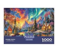 Winter Aurora Scene 1000 Pieces Puzzle for Home Wall Decor -Town Starry Night Sky Fun Present & Activity for Adults Kids Great Gift Idea52x38cm/1000pcs