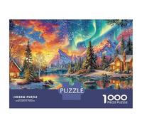 Winter Aurora Scene Puzzle 1000 Pieces, Whimsical Challenge Toy Jigsaw Puzzles for Adults And Kids Age 14 Years Up 52x38cm/1000pcs