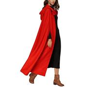 Winter/Autumn Cloak with Hood Open Front Loose Cape Shawl Poncho Coat Long Cloak Jacket Outwear (Large, Red)