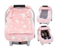 Winter Baby Car Seat Cover, Infant Car Seat Cover Glow in The Dark, Cozy & Warm Carseat Canopy for Boys and Girls, Baby Carrier Cover with Zipper Peep Windows for Baby Registry Essentials