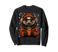 Winter Badger with Sunglasses Earmuffs Funny Coffee Lover Sweatshirt