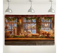 Winter Bakery Themed Backdrop, Cozy Rustic Kitchen Decor, Holiday Photo Background for Christmas Party, Indoor/Outdoor Event Supplies 71x43 Inch