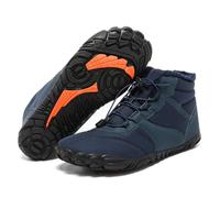 Winter Barefoot Shoes Men with Non Slip Soles, Warm Snow Boots Faux Fur Lined, Wide Toe Box Ankle Footwear, Five Finger Walk Sneakers Waterproof Blue