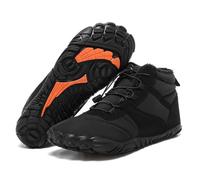 Winter Barefoot Shoes Men with Non Slip Soles, Warm Snow Boots Faux Fur Lined, Wide Toe Box Ankle Footwear, Five Finger Walk Sneakers Waterproof Black