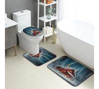 Winter Bathroom Mat Sets 3 Piece, Cozy Cabin Snowy Landscape Absorbent Non Slip Toilet Rugs U Shaped Washable, Rustic Cabin Quick Dry Flannel Bathroom Rug Set