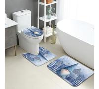 Winter Bathroom Mat Sets 3 Piece, Cozy Gnome Snowy Village Absorbent Non Slip Toilet Rugs U Shaped Washable, Seasonal Flannel Quick Dry Bathroom Rug Set