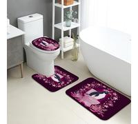 Winter Bathroom Mat Sets 3 Piece, Cute Penguin Floral Absorbent Non Slip Toilet Rugs U Shaped Washable, Cozy Snowy Quick Dry Flannel Bathroom Rug Set