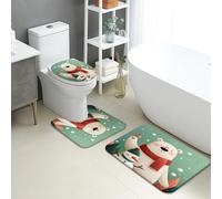 Winter Bathroom Mat Sets 3 Piece, Cute Polar Bear Snow Man Absorbent Non Slip Toilet Rugs U Shaped Washable, Festive Holiday Quick Dry Flannel Bathroom Rug Set