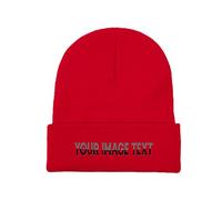 Winter Beanie Cap for Men Women Customized Image with Text Cuffed Beanie Hat Red