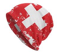 Winter Beanie Hat Grunge Styled Flag of Switzerland Hunting Trapper Hat Multifunctional Beanie Hat Warm Cool Gadgets for Camping, Jogging, Skiing
