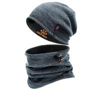 Winter Beanie Hat Infinity Scarf Set Knit Warm Thick Fleece Lined Ski Skull Cap Neck Warmer Gaiter for Men Women, Mixed Black, One size