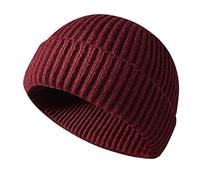 Winter Beanie Hat, Roll up Edge Skullcap Fisherman Beanie, Unisex Soft & Stretchable Cuffed Plain Knit Hipster Docker Winter Hat (Claret)