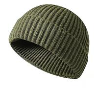 Winter Beanie Hat, Roll up Edge Skullcap Fisherman Beanie, Unisex Soft & Stretchable Cuffed Plain Knit Hipster Docker Winter Hat (Green)