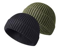 Winter Beanie Hat, Roll up Edge Skullcap Fisherman Beanie, Unisex Soft & Stretchable Cuffed Plain Knit Hipster Docker Winter Hat (Z-Black+Green)