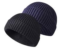 Winter Beanie Hat, Roll up Edge Skullcap Fisherman Beanie, Unisex Soft & Stretchable Cuffed Plain Knit Hipster Docker Winter Hat (Z-Black+Tibetan)