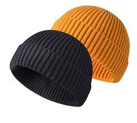 Winter Beanie Hat, Roll up Edge Skullcap Fisherman Beanie, Unisex Soft & Stretchable Cuffed Plain Knit Hipster Docker Winter Hat (Z-Black+Yellow)
