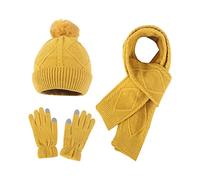 Winter Beanie Hat Scarf Gloves Set Red Yellow Thick Knitted Hats Warm Long Thermal Touch Screen for Men Circle Neck Warmer Glove Soft Fleece Inner Lining Stretchy Elastic Skiing Hiking Running Driving
